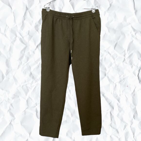 Forever 21 olive green khaki elastic waist band drawstring pants - size 10 - Picture 1 of 2